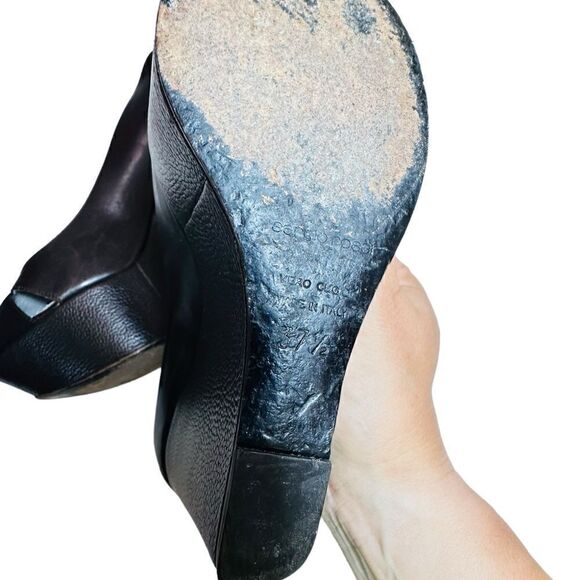 Sergio Rossi Brown Leather Open Toe Platform Wedge Size 37.5 (US Size 7) - Picture 9 of 9